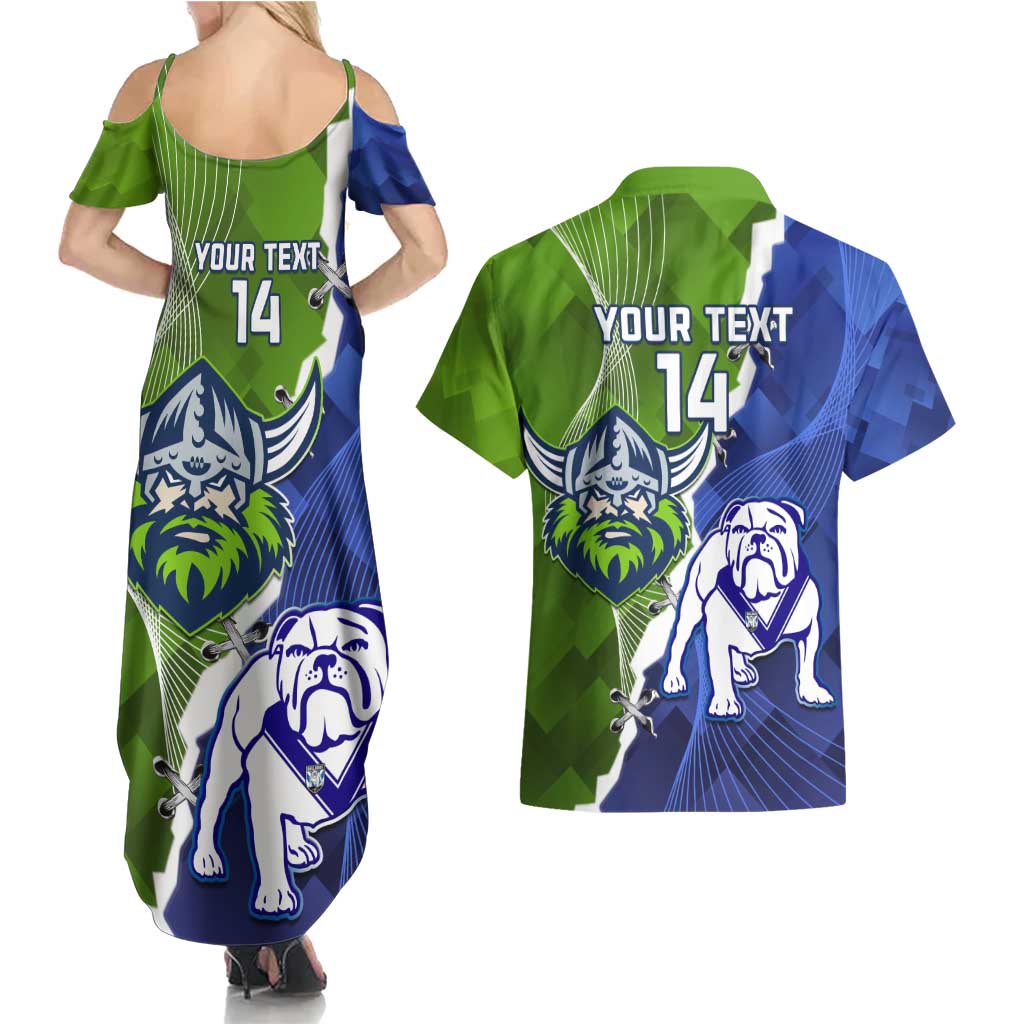 Custom Bulldogs And Raiders Rugby Couples Matching Summer Maxi Dress and Hawaiian Shirt Dynamic Style