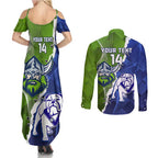 Custom Bulldogs And Raiders Rugby Couples Matching Summer Maxi Dress and Long Sleeve Button Shirt Dynamic Style
