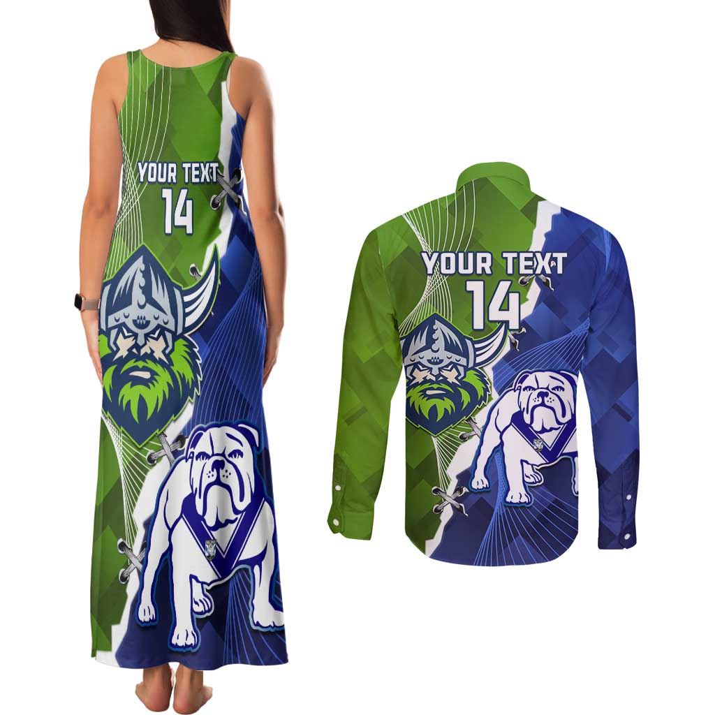 Custom Bulldogs And Raiders Rugby Couples Matching Tank Maxi Dress and Long Sleeve Button Shirt Dynamic Style