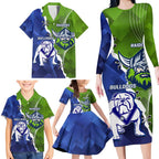 Custom Bulldogs And Raiders Rugby Family Matching Long Sleeve Bodycon Dress and Hawaiian Shirt Dynamic Style