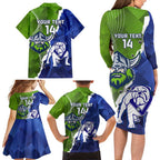 Custom Bulldogs And Raiders Rugby Family Matching Long Sleeve Bodycon Dress and Hawaiian Shirt Dynamic Style