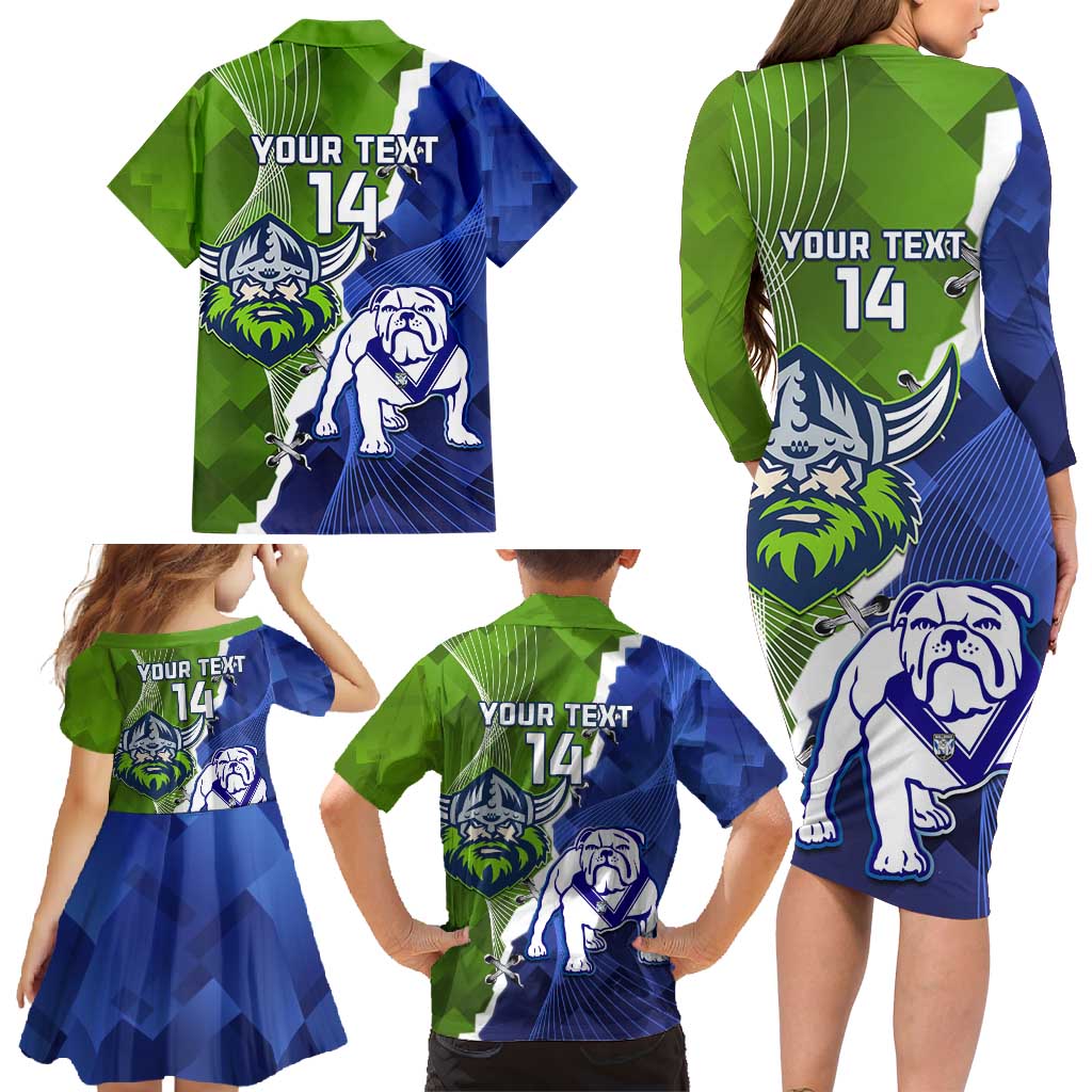 Custom Bulldogs And Raiders Rugby Family Matching Long Sleeve Bodycon Dress and Hawaiian Shirt Dynamic Style
