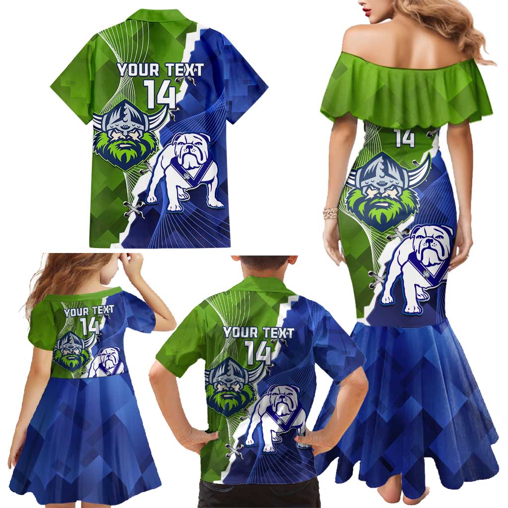 Custom Bulldogs And Raiders Rugby Family Matching Mermaid Dress and Hawaiian Shirt Dynamic Style