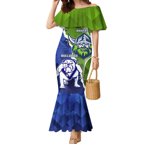 Custom Bulldogs And Raiders Rugby Family Matching Mermaid Dress and Hawaiian Shirt Dynamic Style