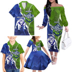 Custom Bulldogs And Raiders Rugby Family Matching Off The Shoulder Long Sleeve Dress and Hawaiian Shirt Dynamic Style
