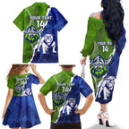 Custom Bulldogs And Raiders Rugby Family Matching Off The Shoulder Long Sleeve Dress and Hawaiian Shirt Dynamic Style