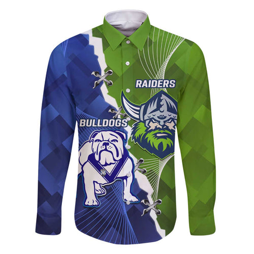 Custom Bulldogs And Raiders Rugby Family Matching Off The Shoulder Long Sleeve Dress and Hawaiian Shirt Dynamic Style