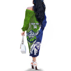 Custom Bulldogs And Raiders Rugby Family Matching Off The Shoulder Long Sleeve Dress and Hawaiian Shirt Dynamic Style