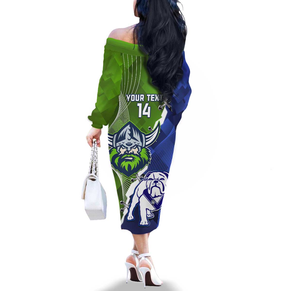 Custom Bulldogs And Raiders Rugby Family Matching Off The Shoulder Long Sleeve Dress and Hawaiian Shirt Dynamic Style