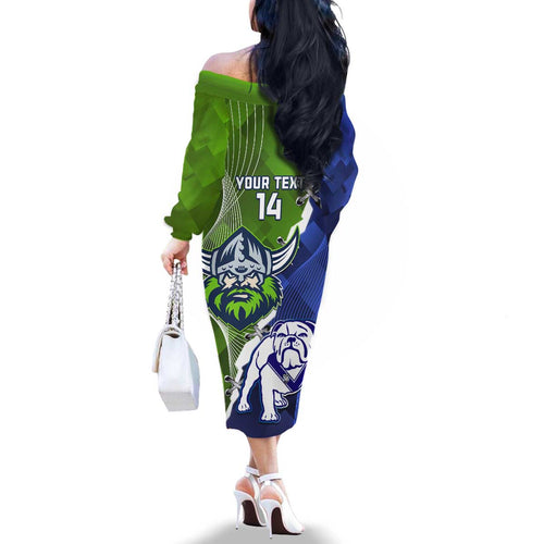 Custom Bulldogs And Raiders Rugby Family Matching Off The Shoulder Long Sleeve Dress and Hawaiian Shirt Dynamic Style