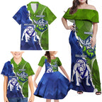 Custom Bulldogs And Raiders Rugby Family Matching Off Shoulder Maxi Dress and Hawaiian Shirt Dynamic Style