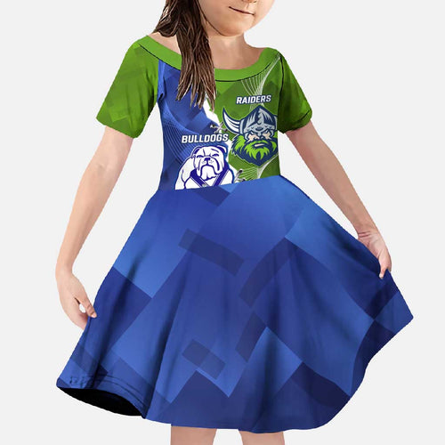 Custom Bulldogs And Raiders Rugby Family Matching Off Shoulder Maxi Dress and Hawaiian Shirt Dynamic Style