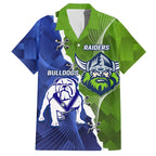 Custom Bulldogs And Raiders Rugby Family Matching Off Shoulder Short Dress and Hawaiian Shirt Dynamic Style