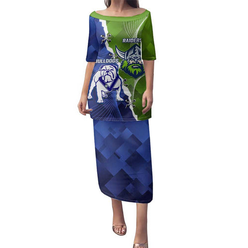 Custom Bulldogs And Raiders Rugby Family Matching Puletasi and Hawaiian Shirt Dynamic Style