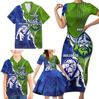 Custom Bulldogs And Raiders Rugby Family Matching Short Sleeve Bodycon Dress and Hawaiian Shirt Dynamic Style