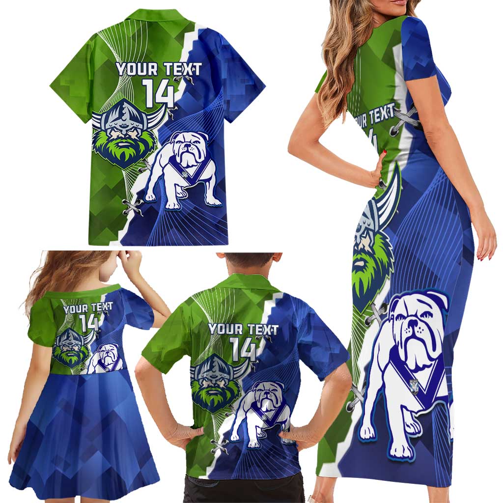 Custom Bulldogs And Raiders Rugby Family Matching Short Sleeve Bodycon Dress and Hawaiian Shirt Dynamic Style