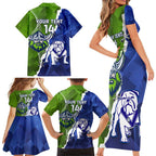 Custom Bulldogs And Raiders Rugby Family Matching Short Sleeve Bodycon Dress and Hawaiian Shirt Dynamic Style