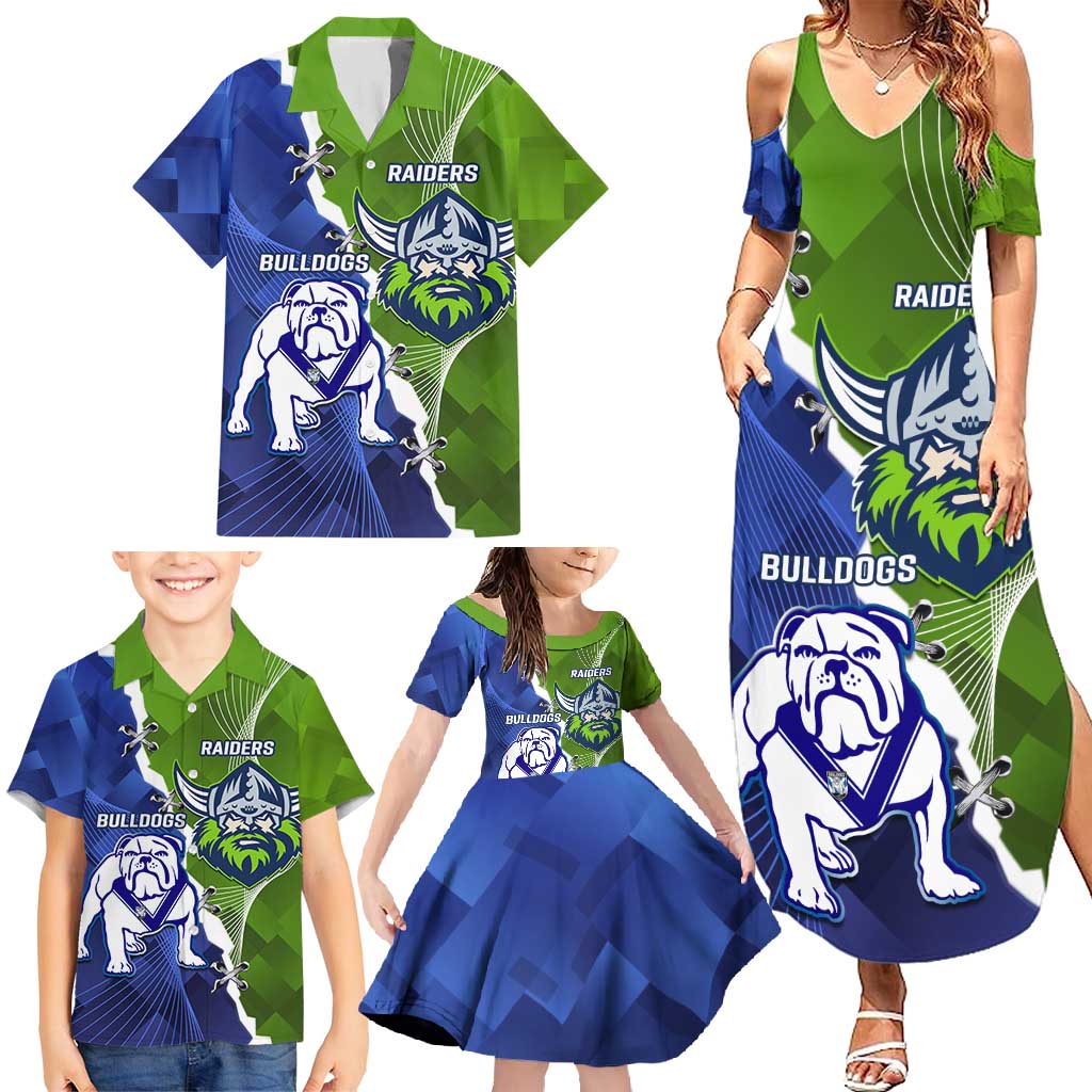 Custom Bulldogs And Raiders Rugby Family Matching Summer Maxi Dress and Hawaiian Shirt Dynamic Style