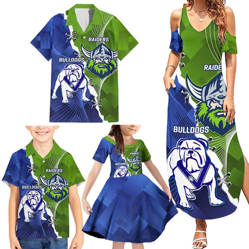 Custom Bulldogs And Raiders Rugby Family Matching Summer Maxi Dress and Hawaiian Shirt Dynamic Style