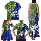 Custom Bulldogs And Raiders Rugby Family Matching Tank Maxi Dress and Hawaiian Shirt Dynamic Style