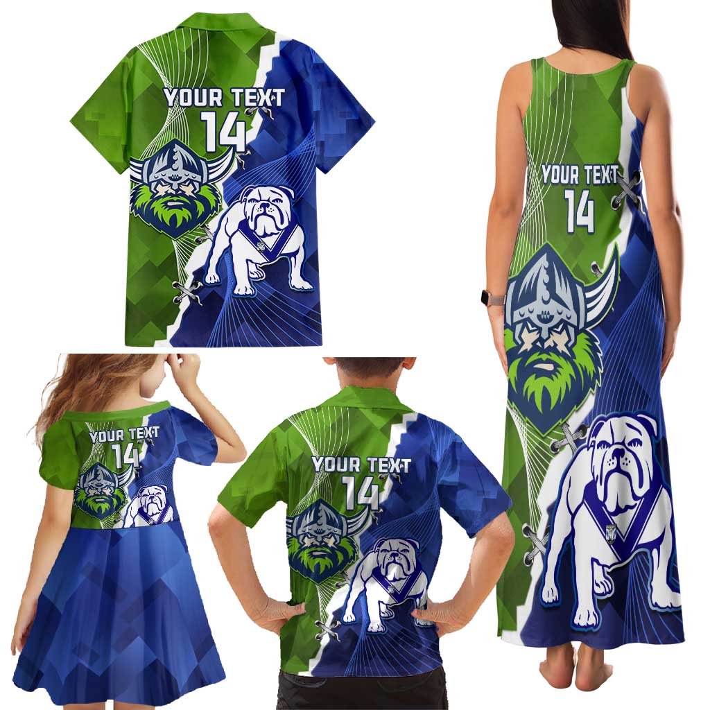 Custom Bulldogs And Raiders Rugby Family Matching Tank Maxi Dress and Hawaiian Shirt Dynamic Style