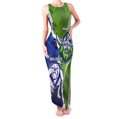Custom Bulldogs And Raiders Rugby Family Matching Tank Maxi Dress and Hawaiian Shirt Dynamic Style