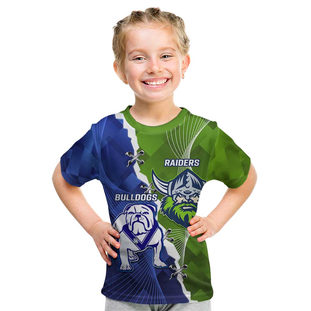 Custom Bulldogs And Raiders Rugby Kid T Shirt Dynamic Style
