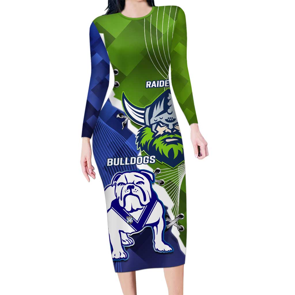 Custom Bulldogs And Raiders Rugby Long Sleeve Bodycon Dress Dynamic Style