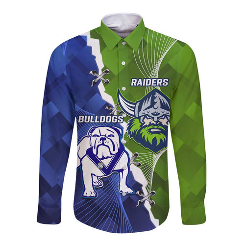 Custom Bulldogs And Raiders Rugby Long Sleeve Button Shirt Dynamic Style