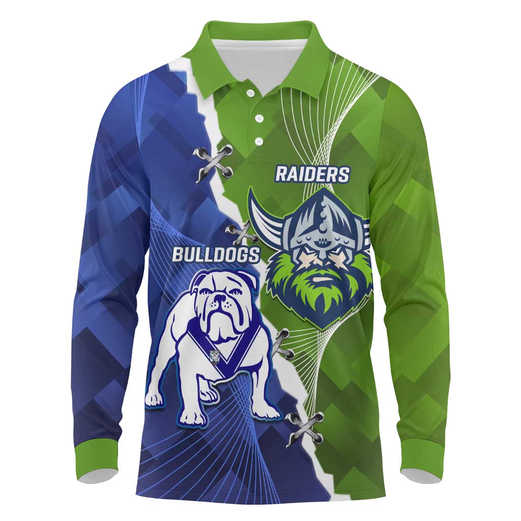Custom Bulldogs And Raiders Rugby Long Sleeve Polo Shirt Dynamic Style