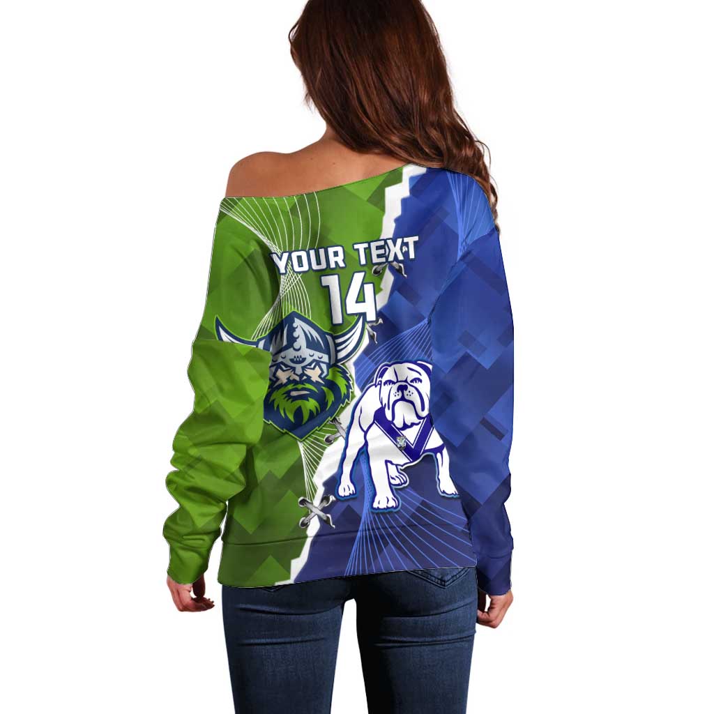 Custom Bulldogs And Raiders Rugby Off Shoulder Sweater Dynamic Style