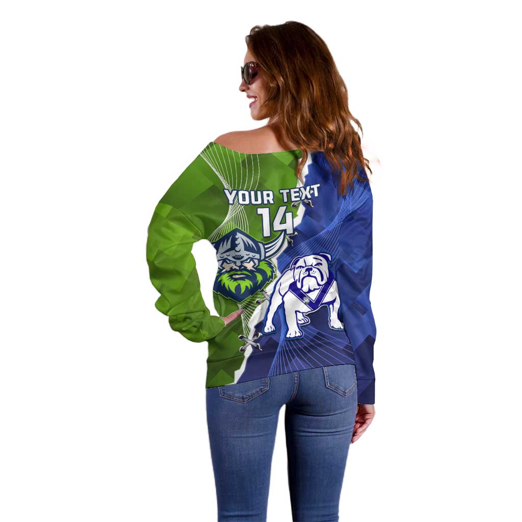 Custom Bulldogs And Raiders Rugby Off Shoulder Sweater Dynamic Style