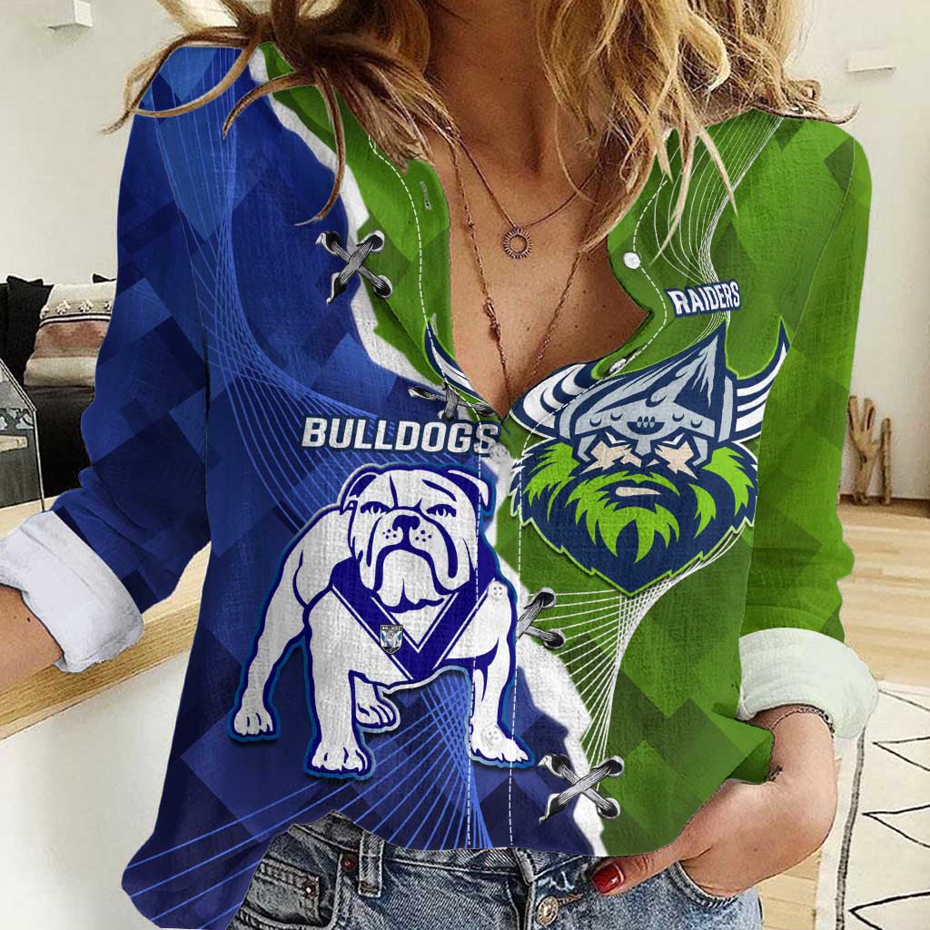 Custom Bulldogs And Raiders Rugby Women Casual Shirt Dynamic Style