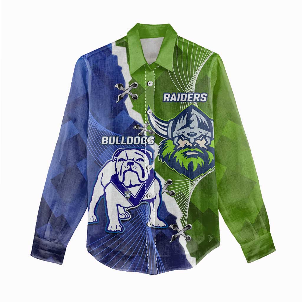 Custom Bulldogs And Raiders Rugby Women Casual Shirt Dynamic Style