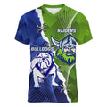 Custom Bulldogs And Raiders Rugby Women V-Neck T-Shirt Dynamic Style