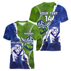 Custom Bulldogs And Raiders Rugby Women V-Neck T-Shirt Dynamic Style