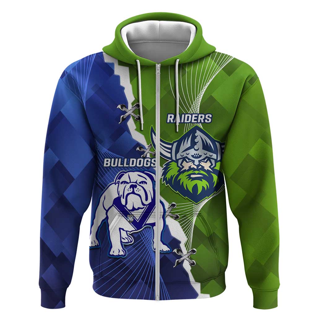 Custom Bulldogs And Raiders Rugby Zip Hoodie Dynamic Style
