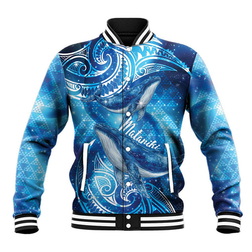 New Zealand Humpback Whale Matariki Baseball Jacket Maori New Year Taniko Niho Taniwha