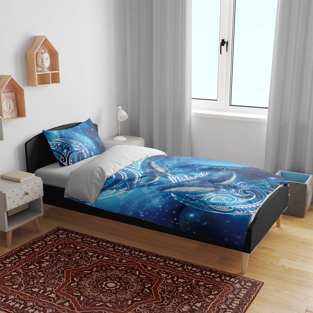 New Zealand Humpback Whale Matariki Bedding Set Maori New Year Taniko Niho Taniwha