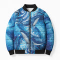 New Zealand Humpback Whale Matariki Bomber Puffer Jacket Maori New Year Taniko Niho Taniwha