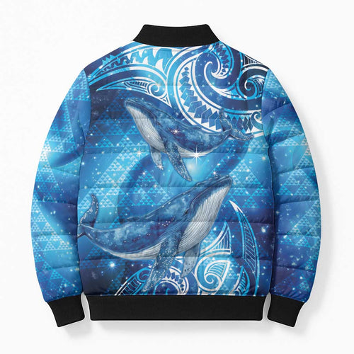 New Zealand Humpback Whale Matariki Bomber Puffer Jacket Maori New Year Taniko Niho Taniwha
