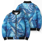 New Zealand Humpback Whale Matariki Bomber Puffer Jacket Maori New Year Taniko Niho Taniwha