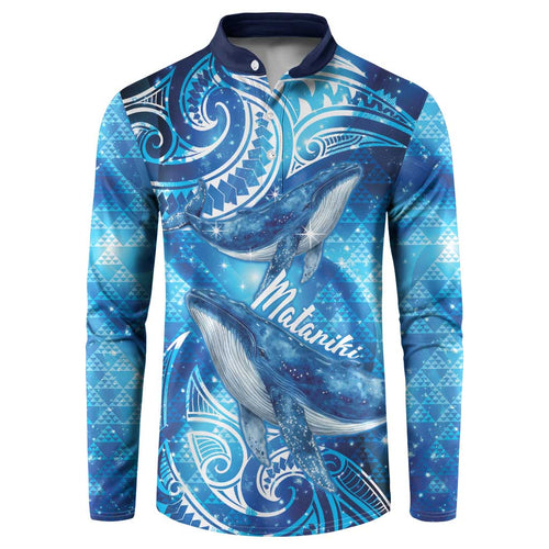 New Zealand Humpback Whale Matariki Button Sweatshirt Maori New Year Taniko Niho Taniwha