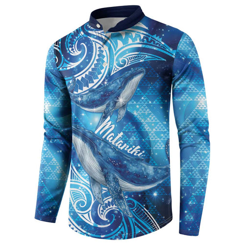 New Zealand Humpback Whale Matariki Button Sweatshirt Maori New Year Taniko Niho Taniwha