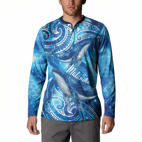 New Zealand Humpback Whale Matariki Button Sweatshirt Maori New Year Taniko Niho Taniwha