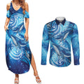 New Zealand Humpback Whale Matariki Couples Matching Summer Maxi Dress and Long Sleeve Button Shirt Maori New Year Taniko Niho Taniwha