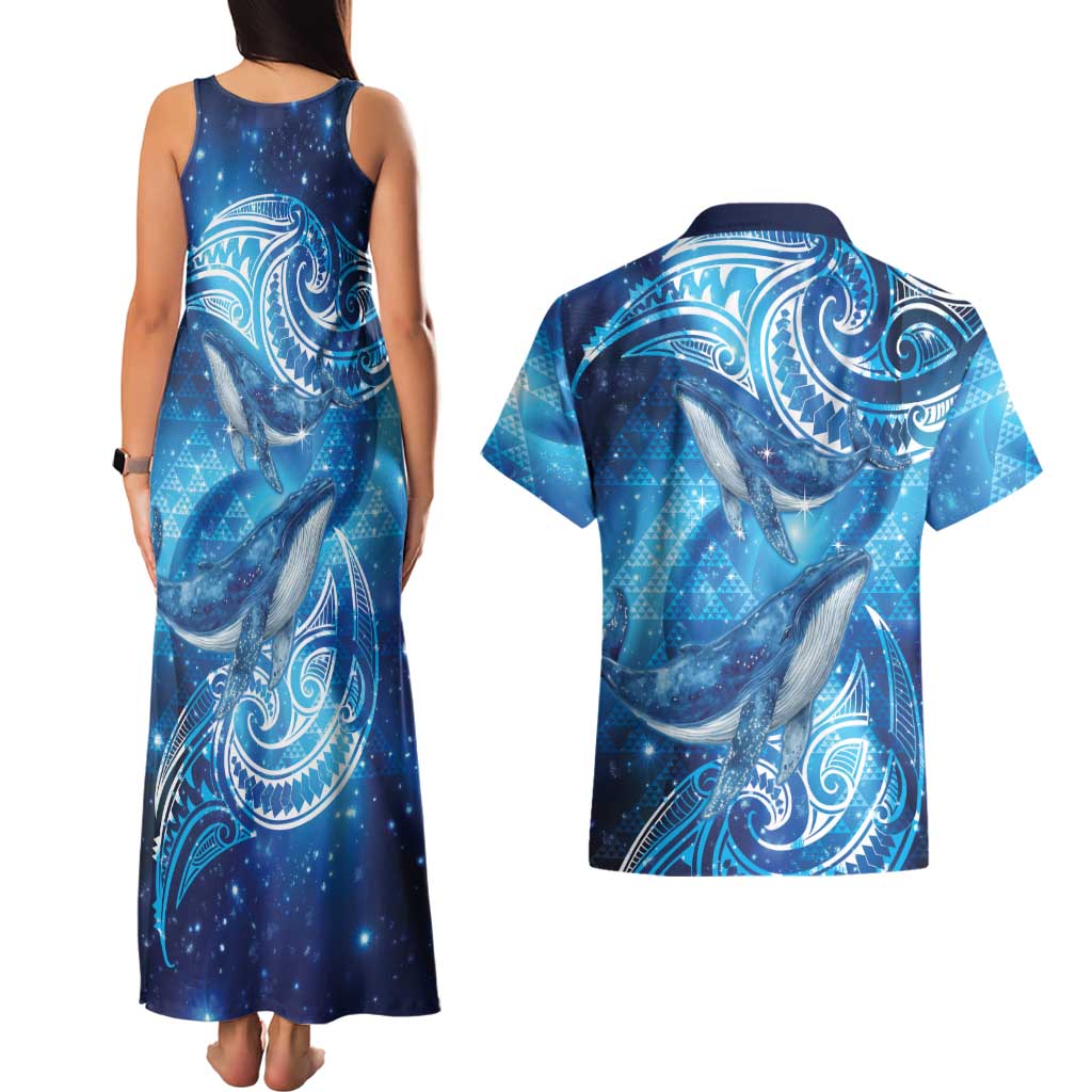 New Zealand Humpback Whale Matariki Couples Matching Tank Maxi Dress and Hawaiian Shirt Maori New Year Taniko Niho Taniwha
