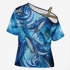 New Zealand Humpback Whale Matariki Cross Shoulder Shirt Maori New Year Taniko Niho Taniwha