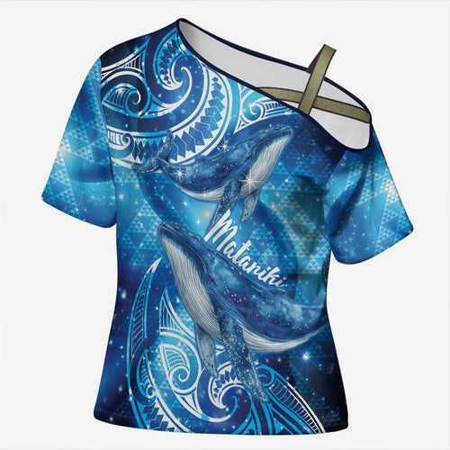 New Zealand Humpback Whale Matariki Cross Shoulder Shirt Maori New Year Taniko Niho Taniwha