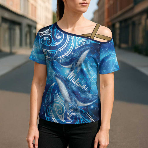 New Zealand Humpback Whale Matariki Cross Shoulder Shirt Maori New Year Taniko Niho Taniwha